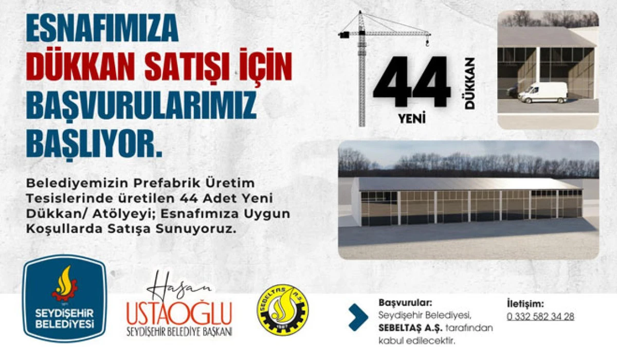 Belediyeden 44 adet yeni dükkan için başvurular başladı